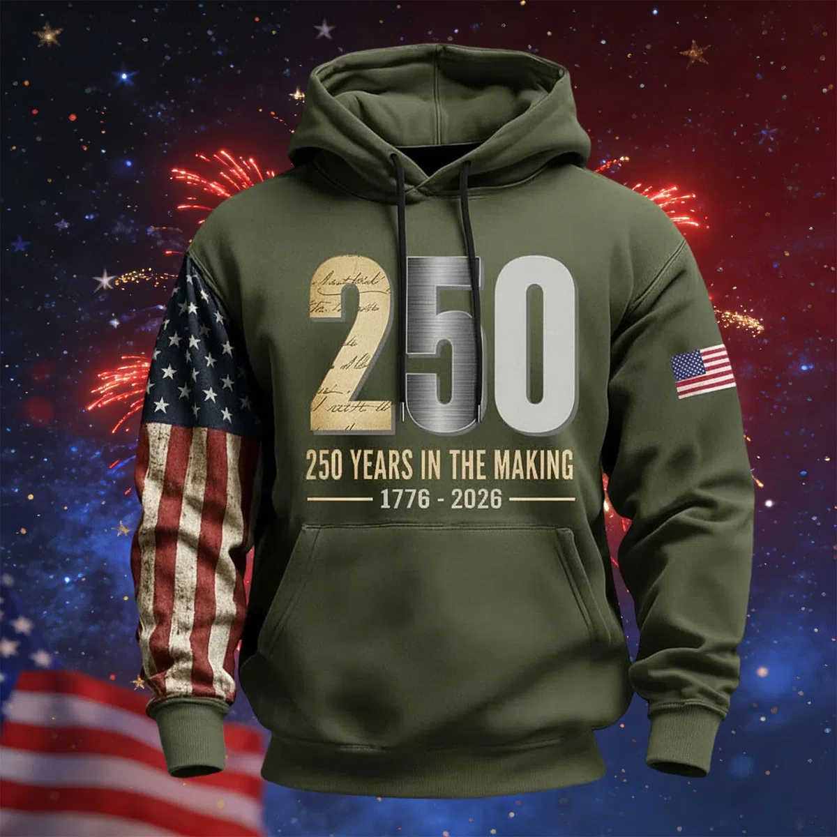 Ropa De Verano Hombre Sudadera con Capucha Y Estampado America para Hombre, Estilo Casual, 2026, Conmemorativa del Aniversario. Heavy (Blackish Green, M) Oversize Tallas Grandes