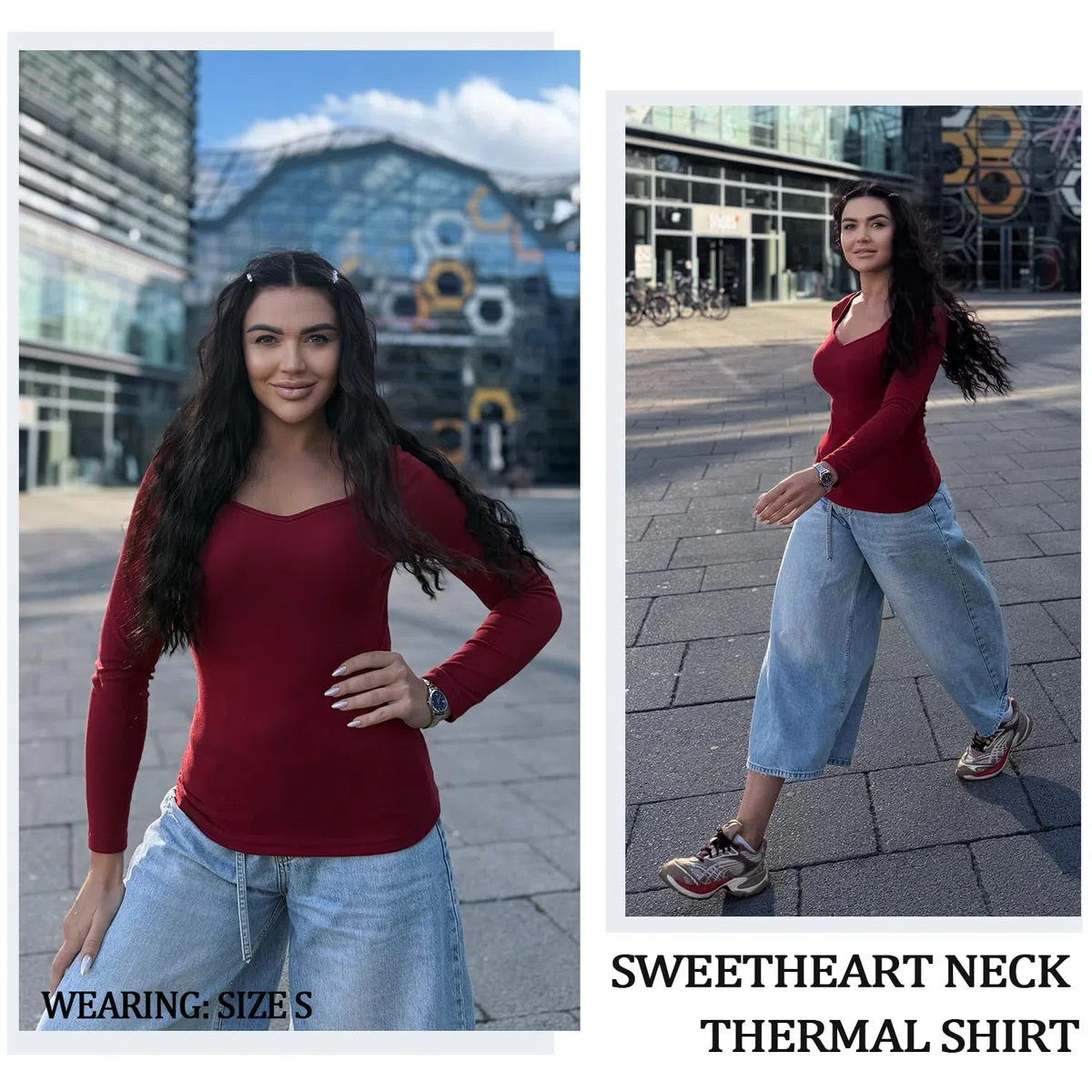 WOWENY Camiseta térmica de manga larga para mujer, de forro polar, con escote de cariño, elegante, camiseta térmica de manga larga, manga 3/4, cálida y cómoda, para invierno