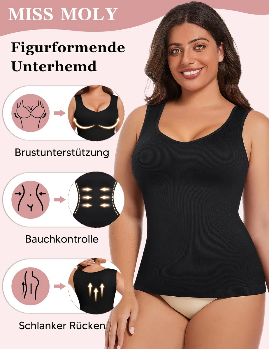 MISS MOLY Shapewear - Camiseta interior para mujer, sin costuras, moldeadora de figura, moldeadora de cuerpo, moldeadora