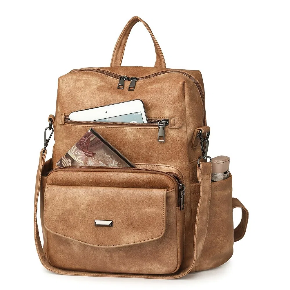 Mochila de cuero PU para mujer, bolso de hombro, mochila casual a la moda antirrobo, mochila de viaje grande para mujer