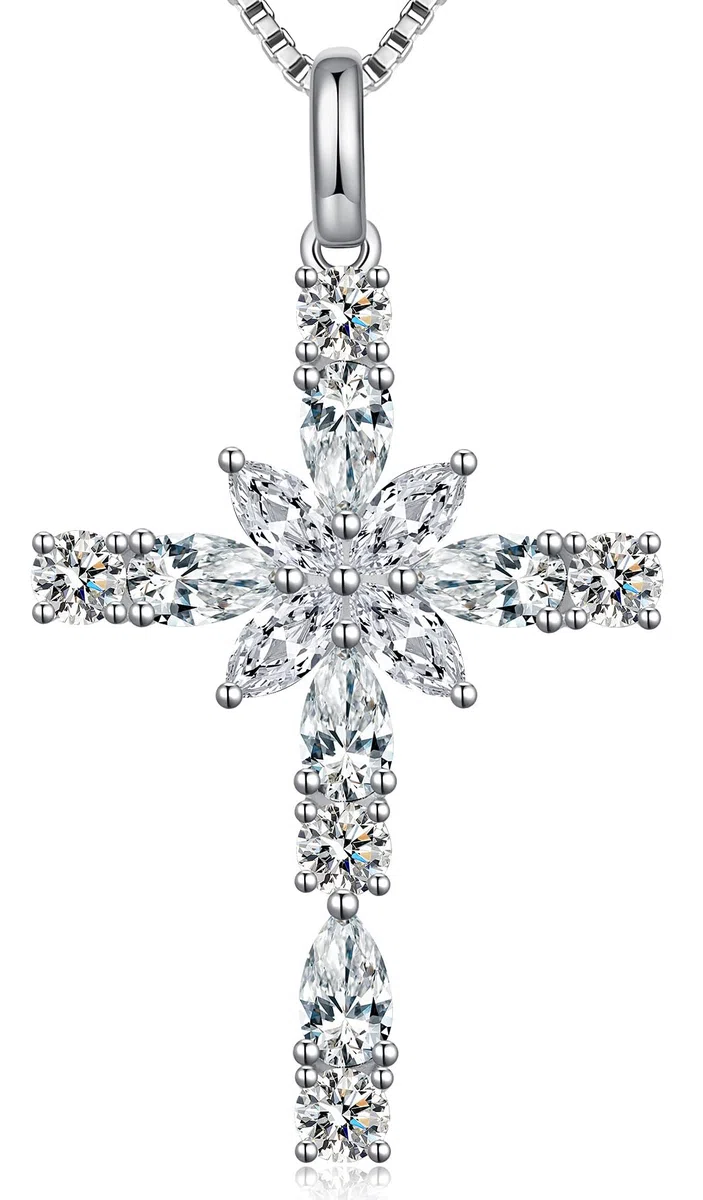 Placcato oro bianco 18 carati Collar Cruz Mujer Plata s925 Cadena de Plata 925 Colgante para Mujere y Damas