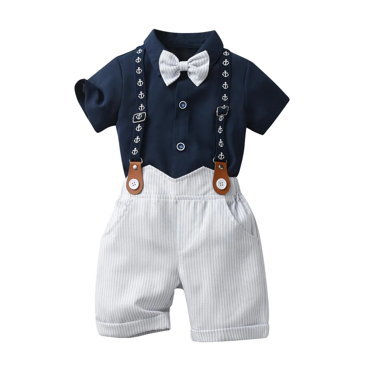 Conjuntos de pantalones cortos para caballero para bebés y niños, trajes de bebé, camisa, pantalones cortos, pajarita y tirantes