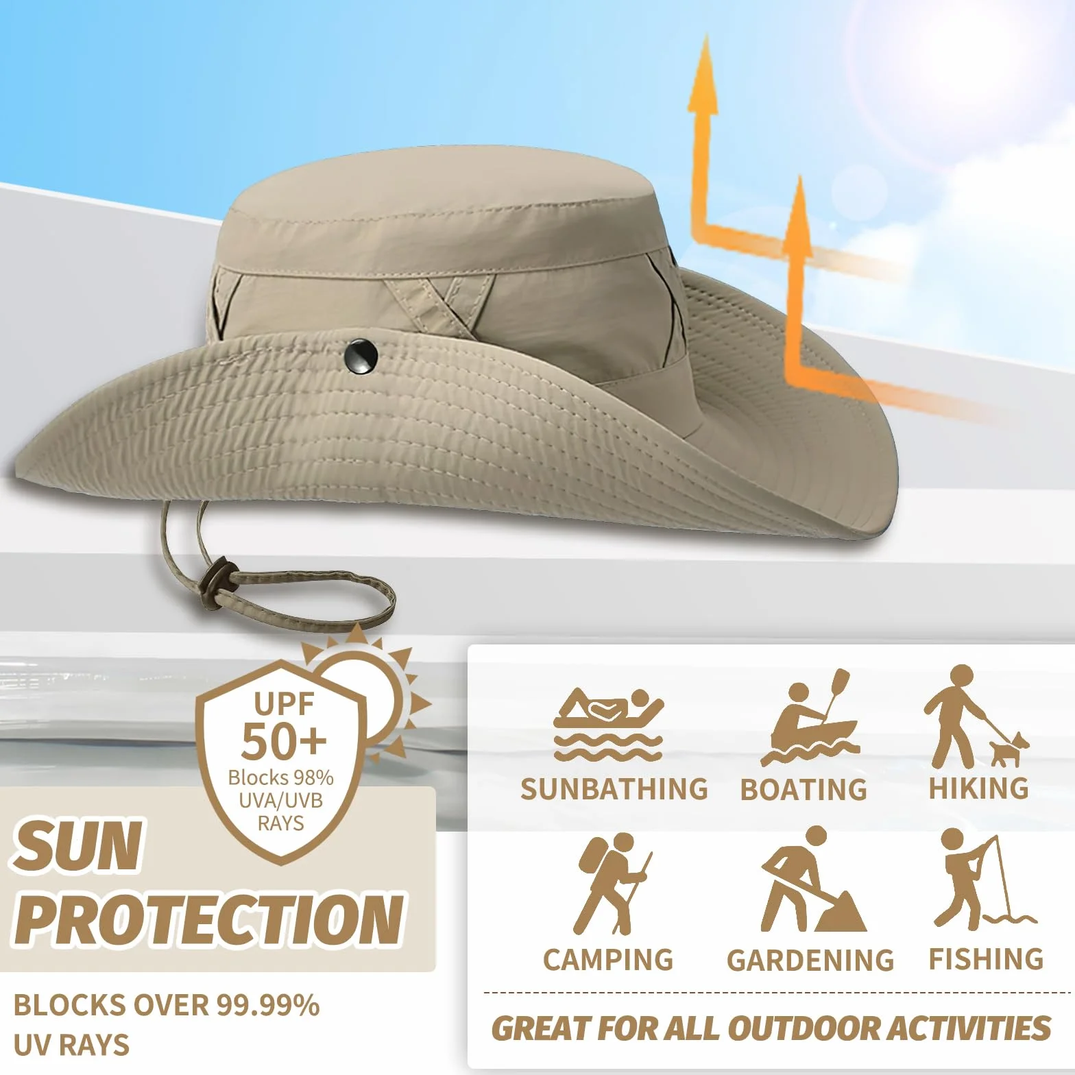 Unisex Transpirable Gorro De Sol, Gorro Senderismo Plegable, Resistente Al Viento Y Transpirable, Protección UV Sombrero De Pescador con ala Ancha Y Protección UV para Verano
