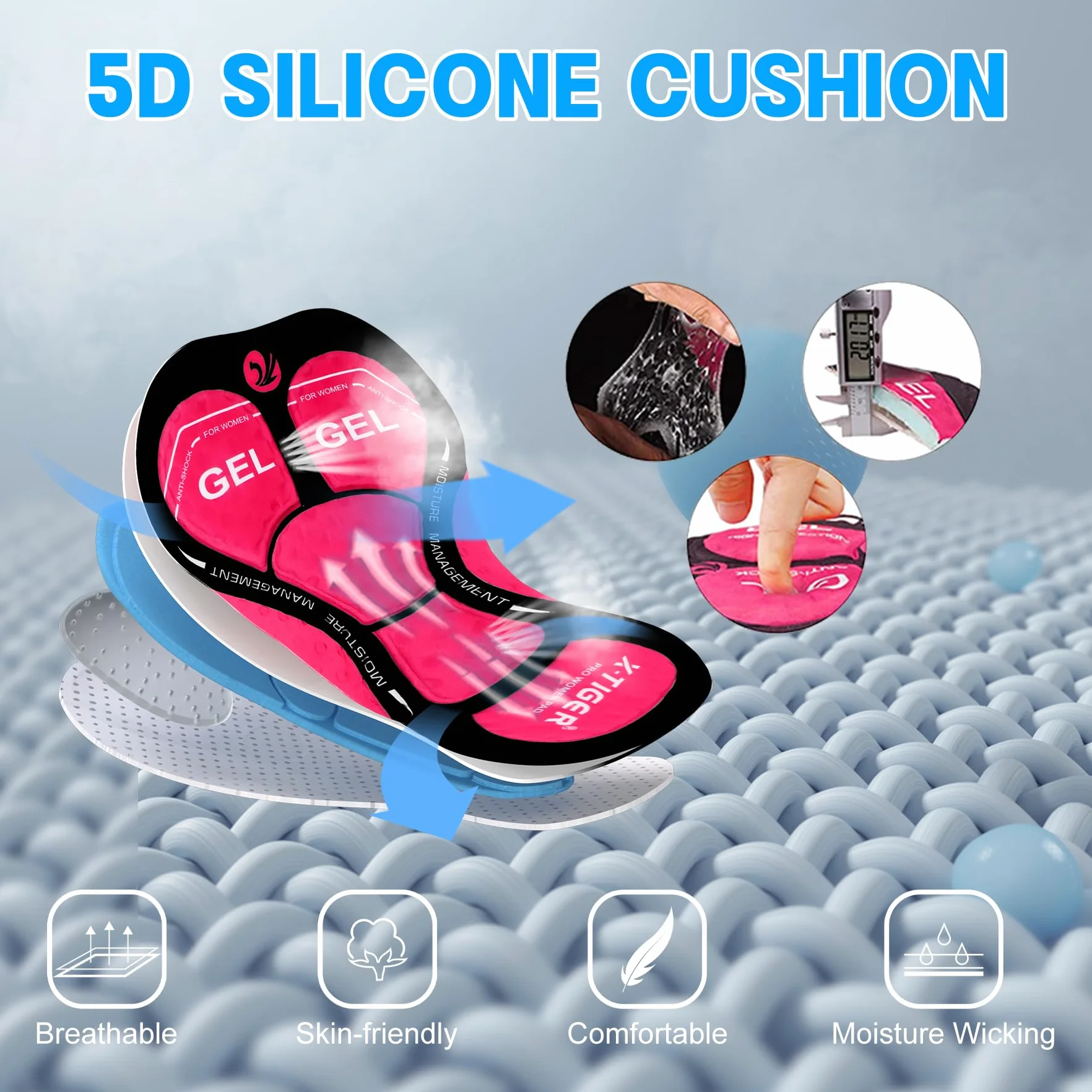 X-TIGER Pantalones Cortos de Ciclismo para Mujer con Acolchado de Gel 5D Pantalones Cortos de Ciclismo de Secado Rápido Pantalones Cortos de Ciclismo con 3 Bolsillos
