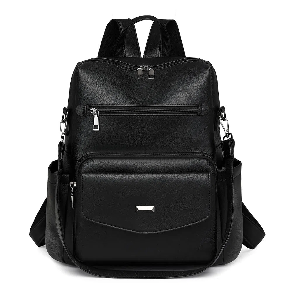 Mochila de cuero PU para mujer, bolso de hombro, mochila casual a la moda antirrobo, mochila de viaje grande para mujer