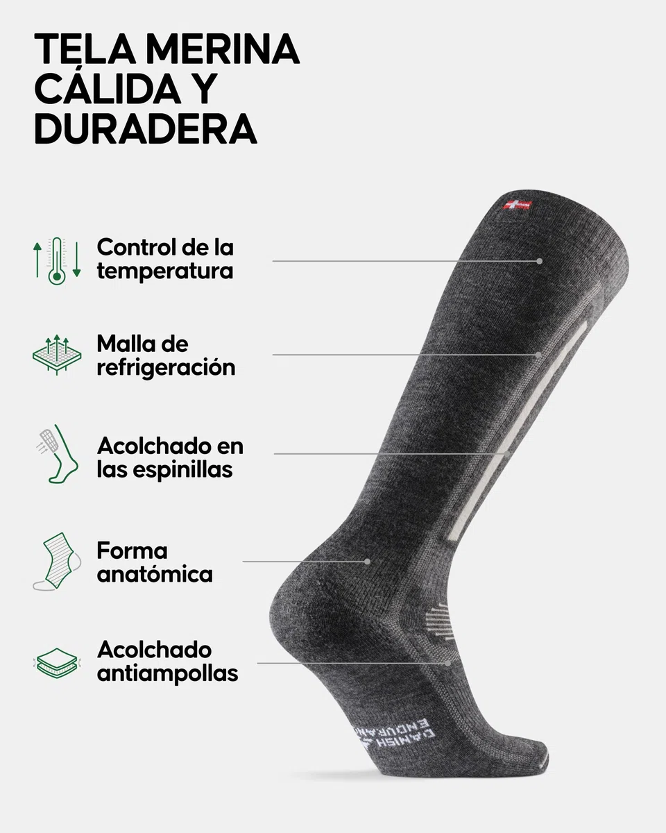DANISH ENDURANCE Calcetines de Esquí Térmicos de Lana Merino, Calcetines Altos para Hombre y Mujer