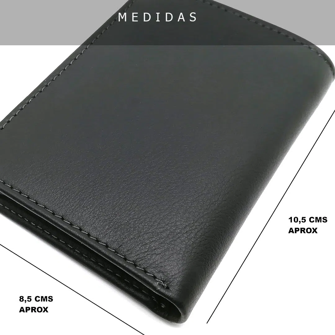 Mini Cartera Tarjetero Hombre Piel - Hecho a Mano - RFID - 10058 Negro