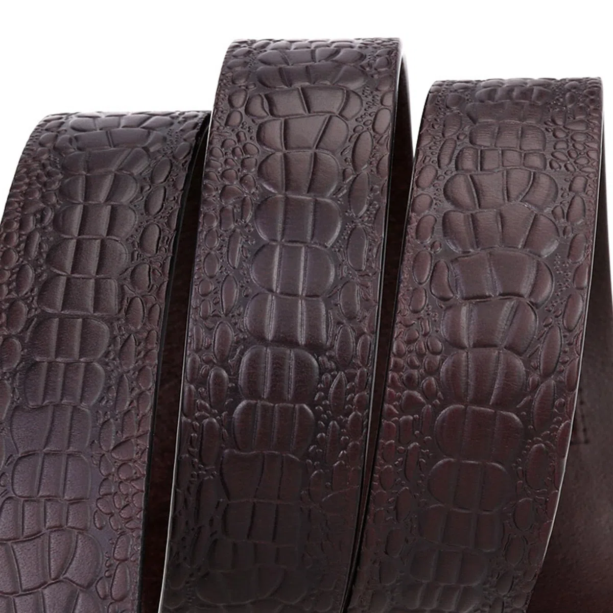 Cinturones Hombre Trinquete, Cinturones de Cuero Genuino Ajustable Negocio, Cinturón Lujo Casual Moda con Hebilla Metal Automática Grabada 3D en Aleación,Marrón,125CM/49.2''
