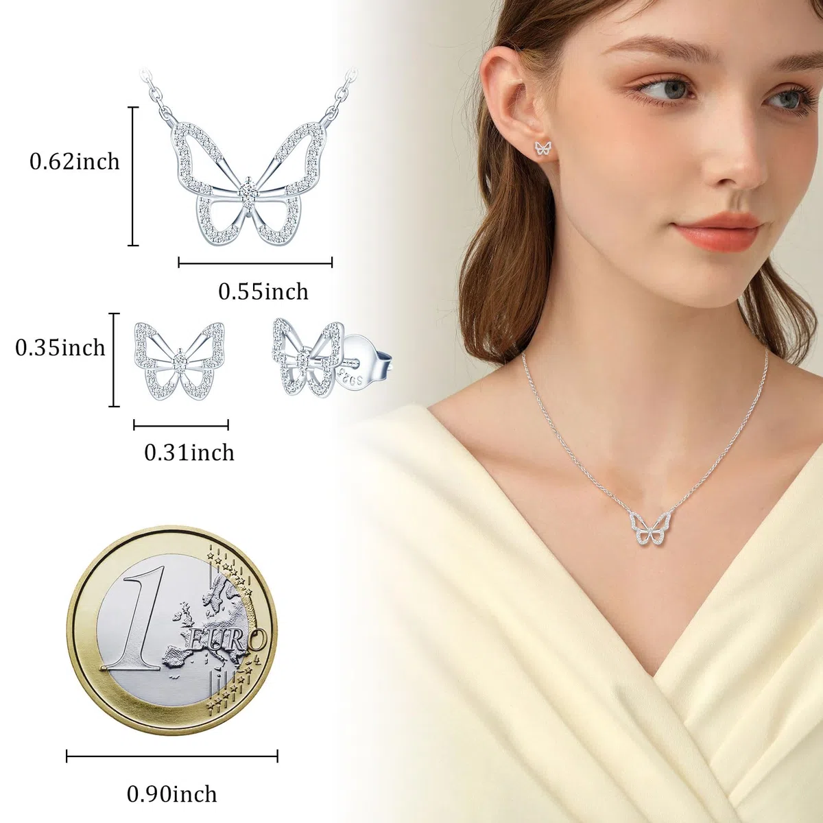 Mariposa Juego de Joyas de Plata Conjunto Collar y Pendientes Mariposa con Circonita - Forma de Mariposa Aretes & Collar con Colgante Regalos para Mujer Niña Esposa Amante Novia Madre