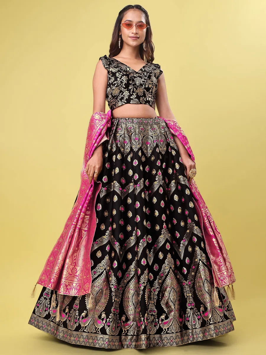 PURVAJA Lehenga choli de jacquard semipuntada para mujer (Veera)