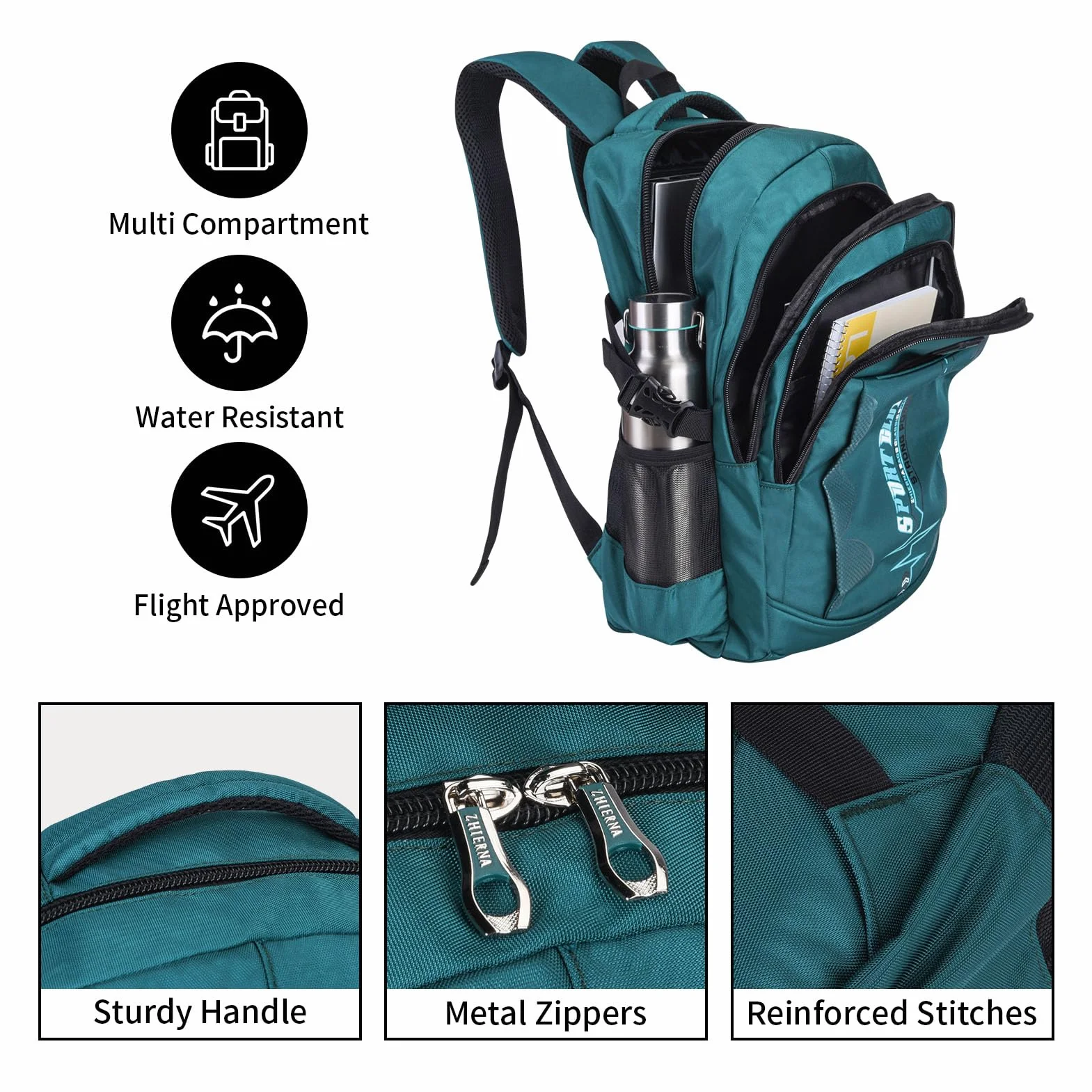 Mochilas escolares para estudiantes y niños, mochila para laptop, mochila escolar, mochila informal, mochila de viaje para adolescentes y niños, verde oscuro, 13 x 31 x 44.5 cm
