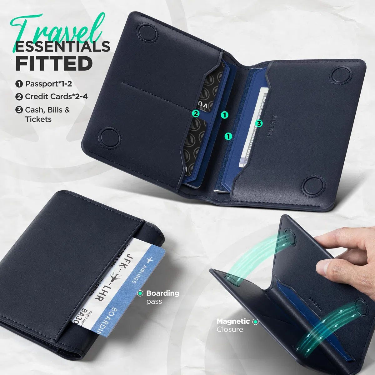 VULKIT Funda de Pasaporte de Cuero con Bloqueo RFID Cartera de Pasaporte Compacta con Cierre Magnético