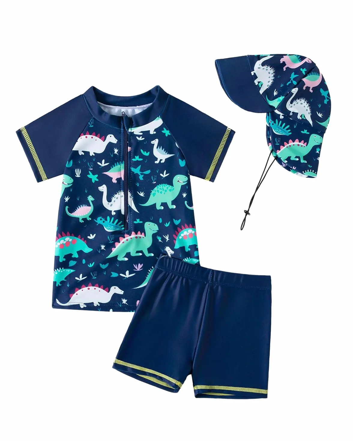 JiAmy Conjunto de 3 piezas de camiseta de protección contra erupciones para niños pequeños con traje de baño de manga corta para niños