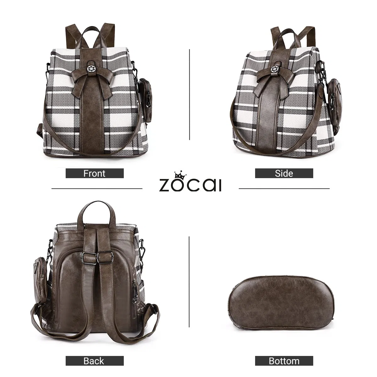 ZOCAI Mochila monedero para mujer de moda, carteras, de piel sintética, mochila diaria, antirrobo, bolso de hombro, monedero, 2khaki Khaki, M