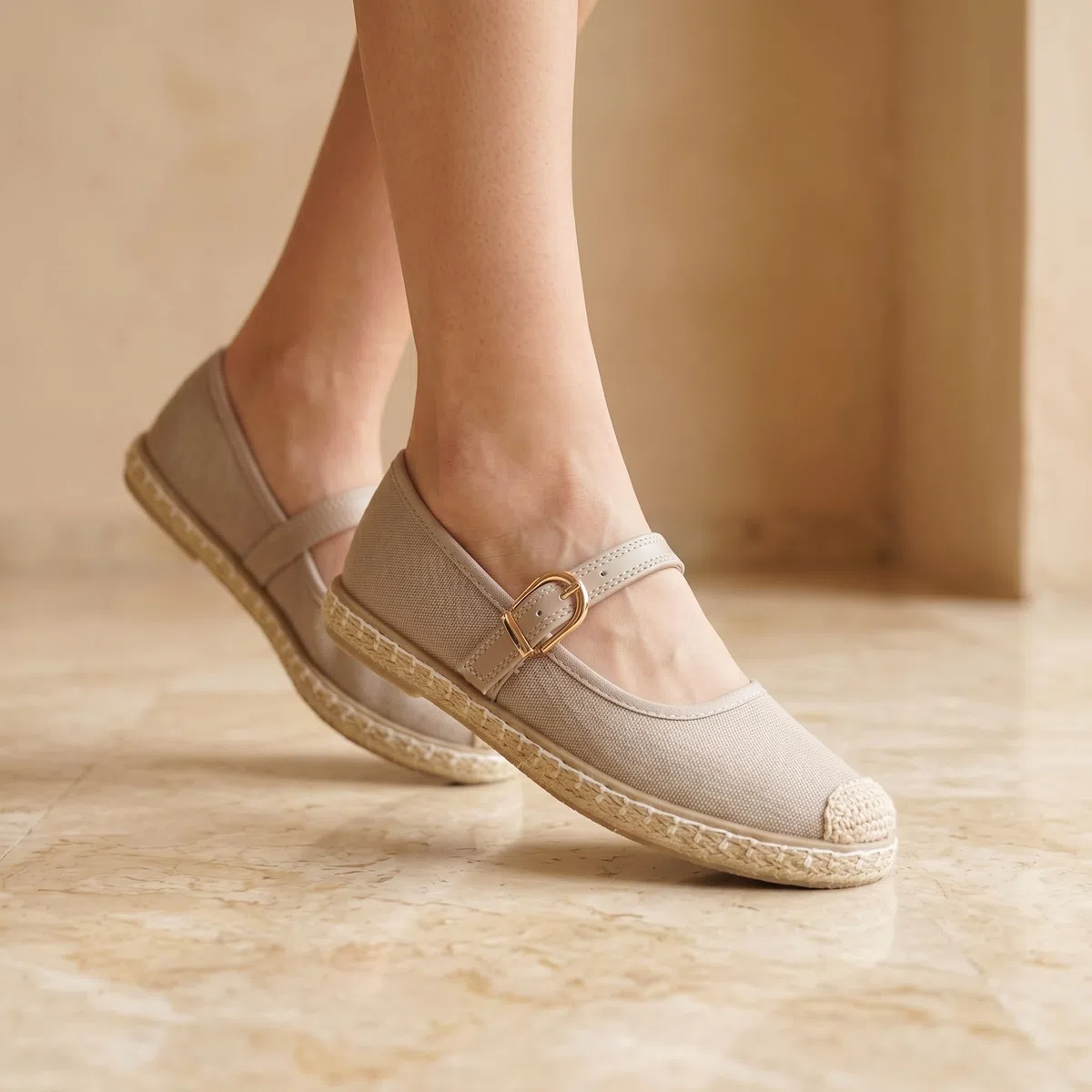 GLAMORA Merceditas Mujer con Hebilla Bailarinas Esparto Manoletinas de Punto Transpirable Zapatos Planos Mujer Suela de Goma Antideslizante Estilo Alpargata Calzado Verano Cómodos Ligeros