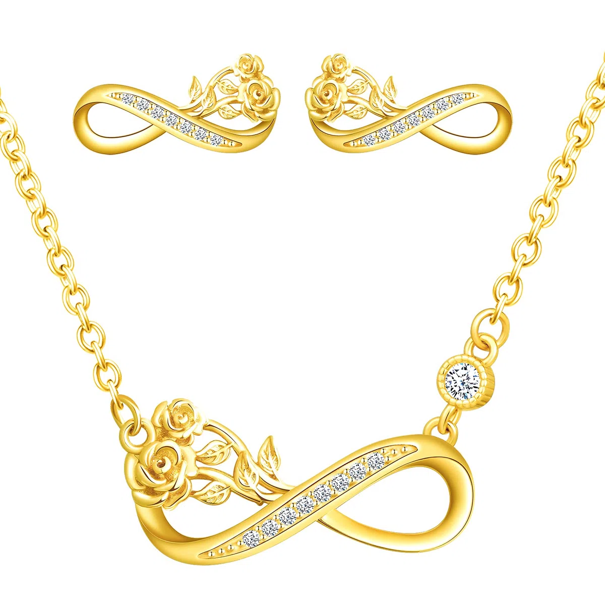 Yumilok Conjunto de pendientes de plata de ley 925 con colgante de infinito rosa para mujer