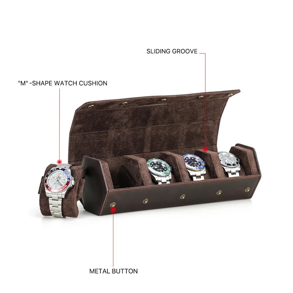 Hiram Estuche para Relojes Estuche de cuero Hexagonal para 8 Relojes, Estuche Protector de 8 Ranuras para Relojes, Organizador de Relojes para Viajar (Café)
