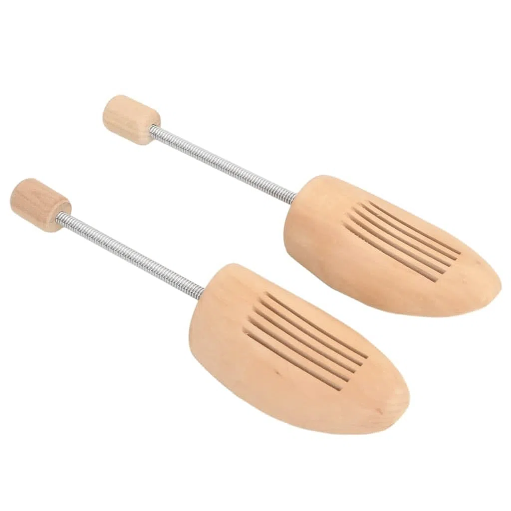 Horma de zapatos de madera maciza Lotus 2 pares EU 43-46 con muelle en espiral ajustable, ancho para botas de piel, compacta, inodora, cuidado de zapatos, formas, estiramiento, sin arrugas