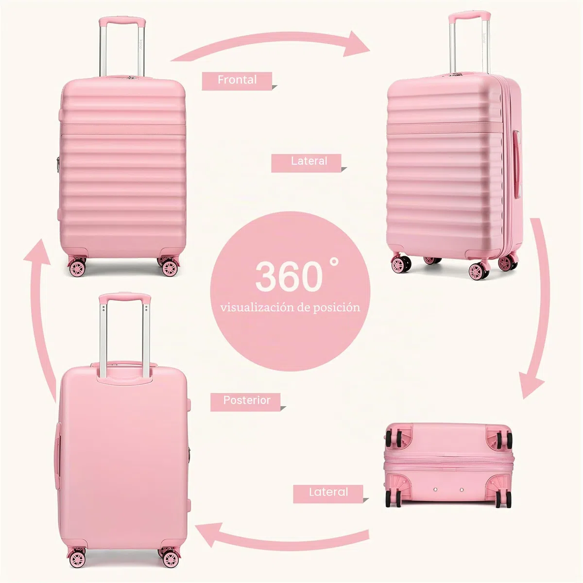 Kono Maleta de Mano ABS + PC rígida Ligera de Cabina de Viaje con Ruedas giratorias TSA, Cabin 20 Inch（S，Rosa）