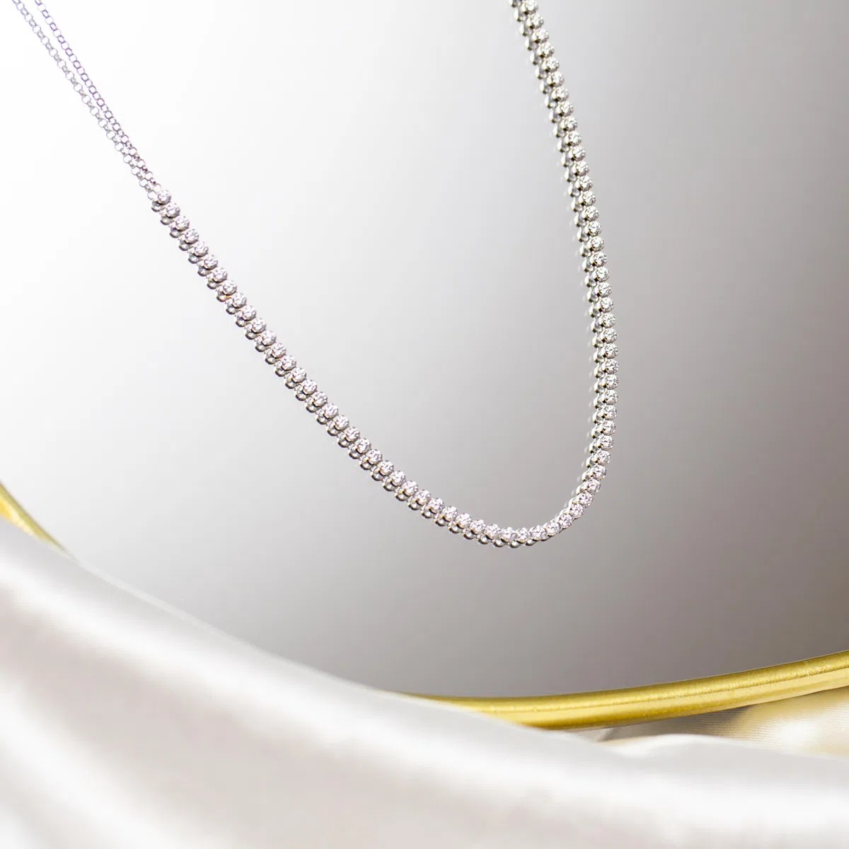 Tuscany Silver Collar Cadena Mujer Plata Plata Fina 925 circonita Redonda - 8.19.7474