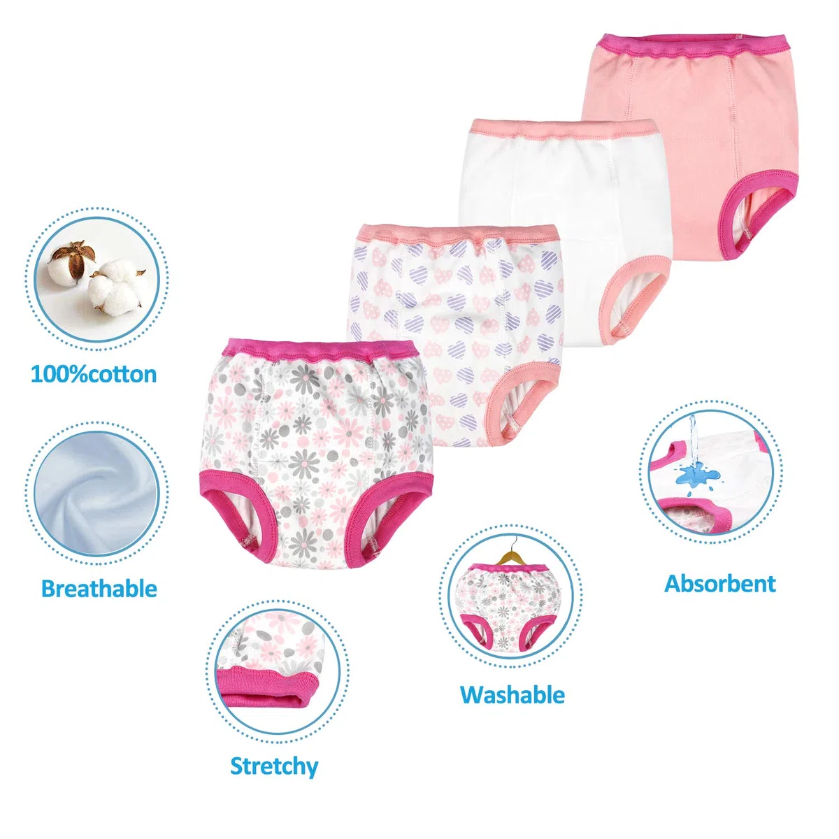 FLYISH DIRECT Calzones de Entrenamiento para Bebé Pañal de Aprendizaje Calzoncillos de niños pequeños Braguitas de Aprendizaje para niños Bebé Ropa Interior para niños, 100/3T