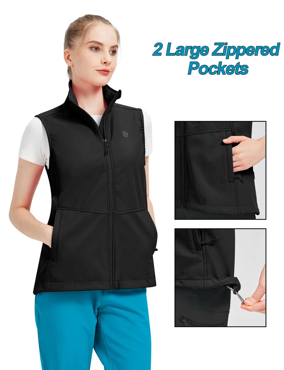 KUTOOK Chaleco Softshell para Mujer Ligero sin Mangas 4 Bolsillos Cuello Alto para Deportes Golf Senderismo Camping HC205
