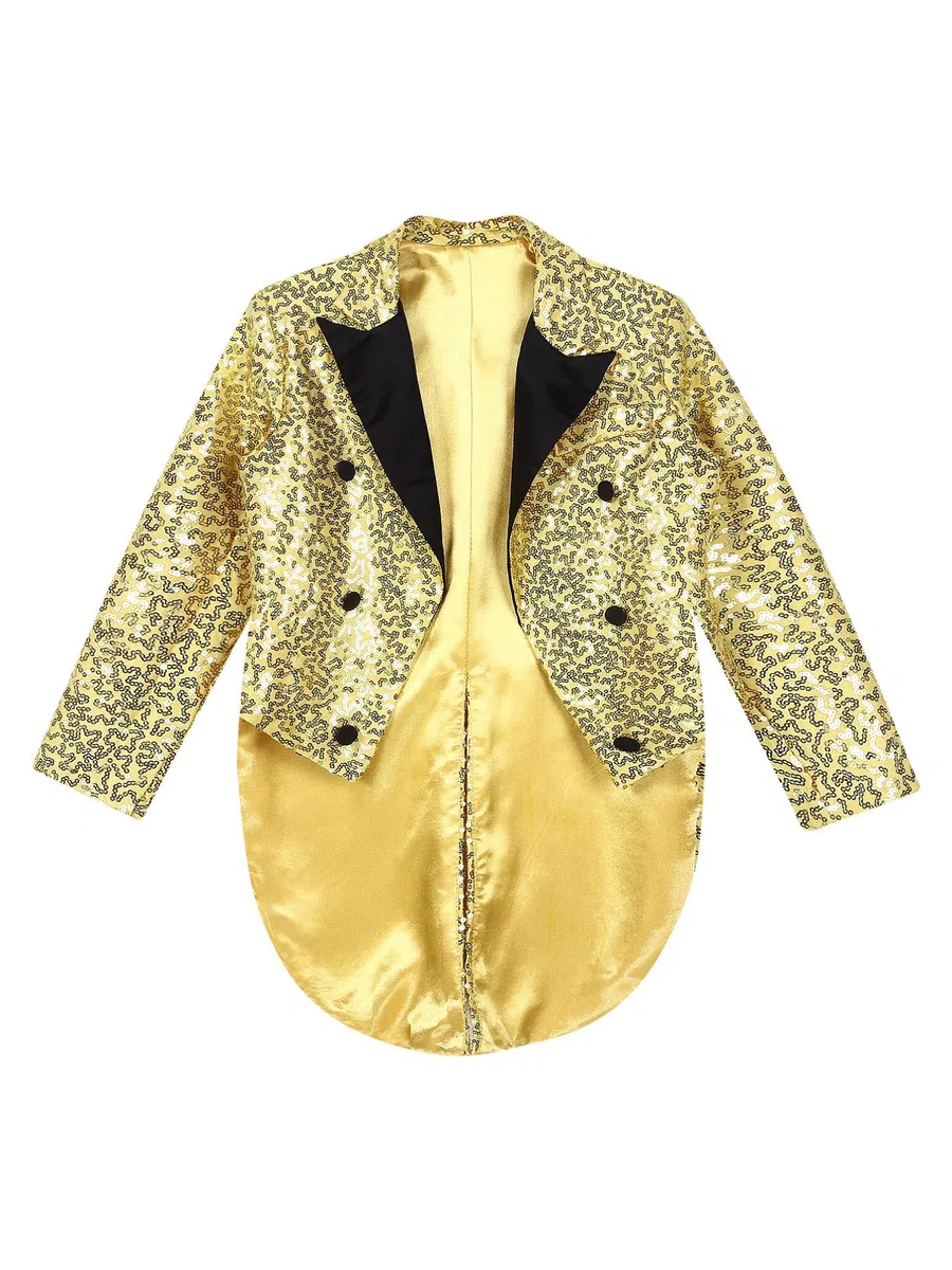 iiniim Chaqueta de Lentejuelas para Niños Blazer Brillante Manga Larga con Botón Abrigos Esmóquines Bodas Actuación Disfraz de Fiesta Carnaval