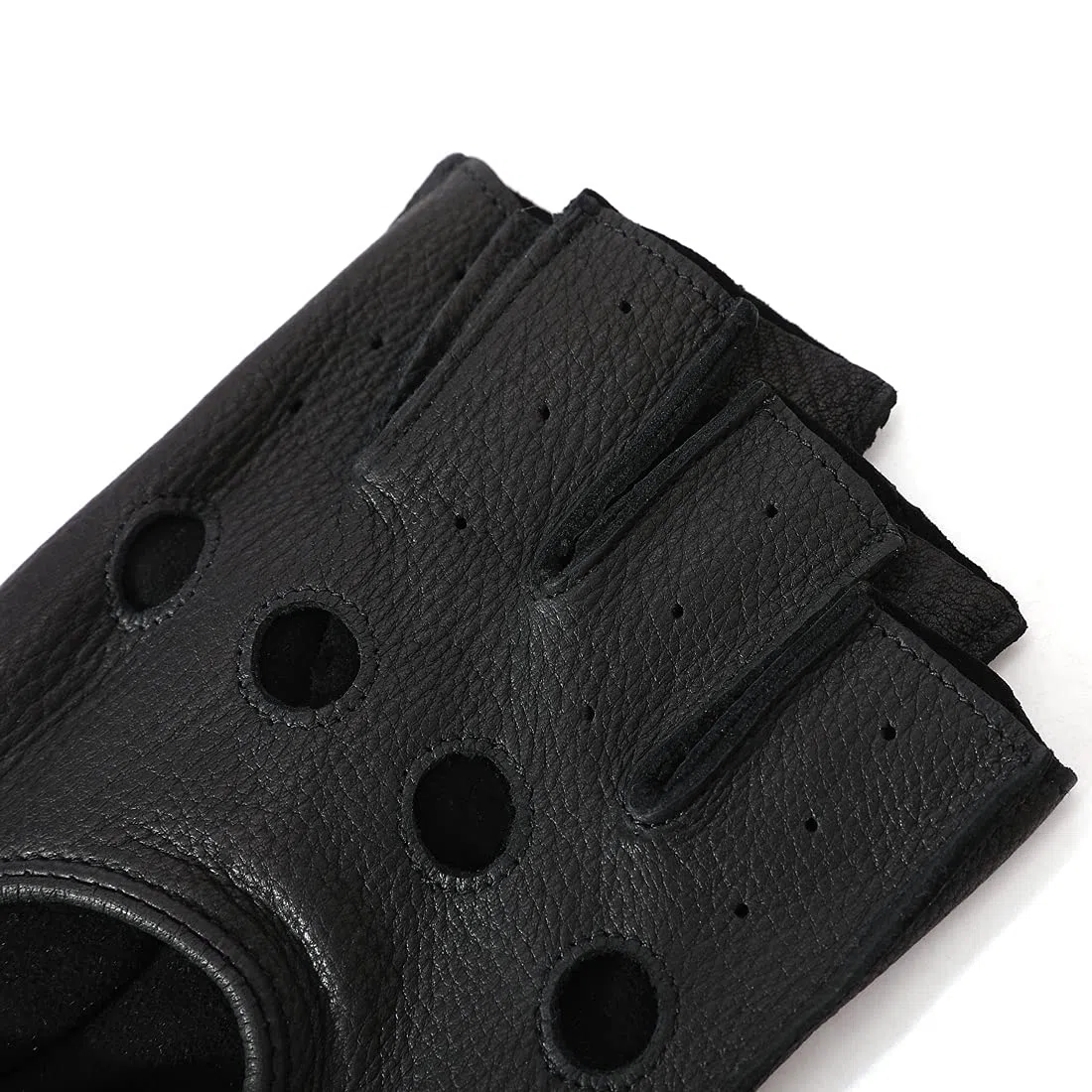 Harssidanzar Hombre Guantes de conducción de cuero sin dedos Deerskin Sin forro Dedo medio GM005A