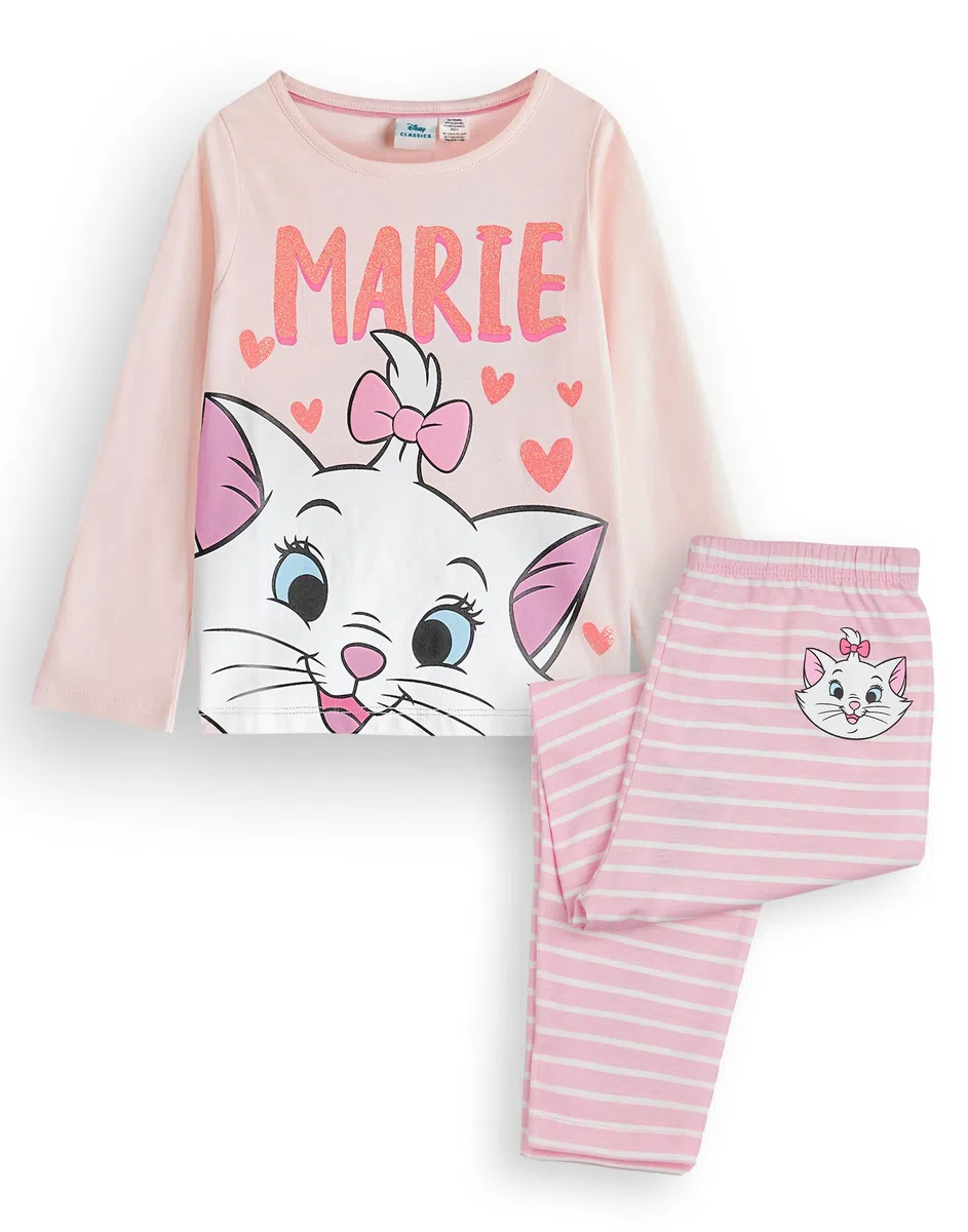 Disney The Aristocats Conjunto de Pijama Marie Girls | Pijamas gráficos de Manga Larga a Rayas y piernas largas para niños en Rosa | Regalo de Merchandising de Ropa de Dormir
