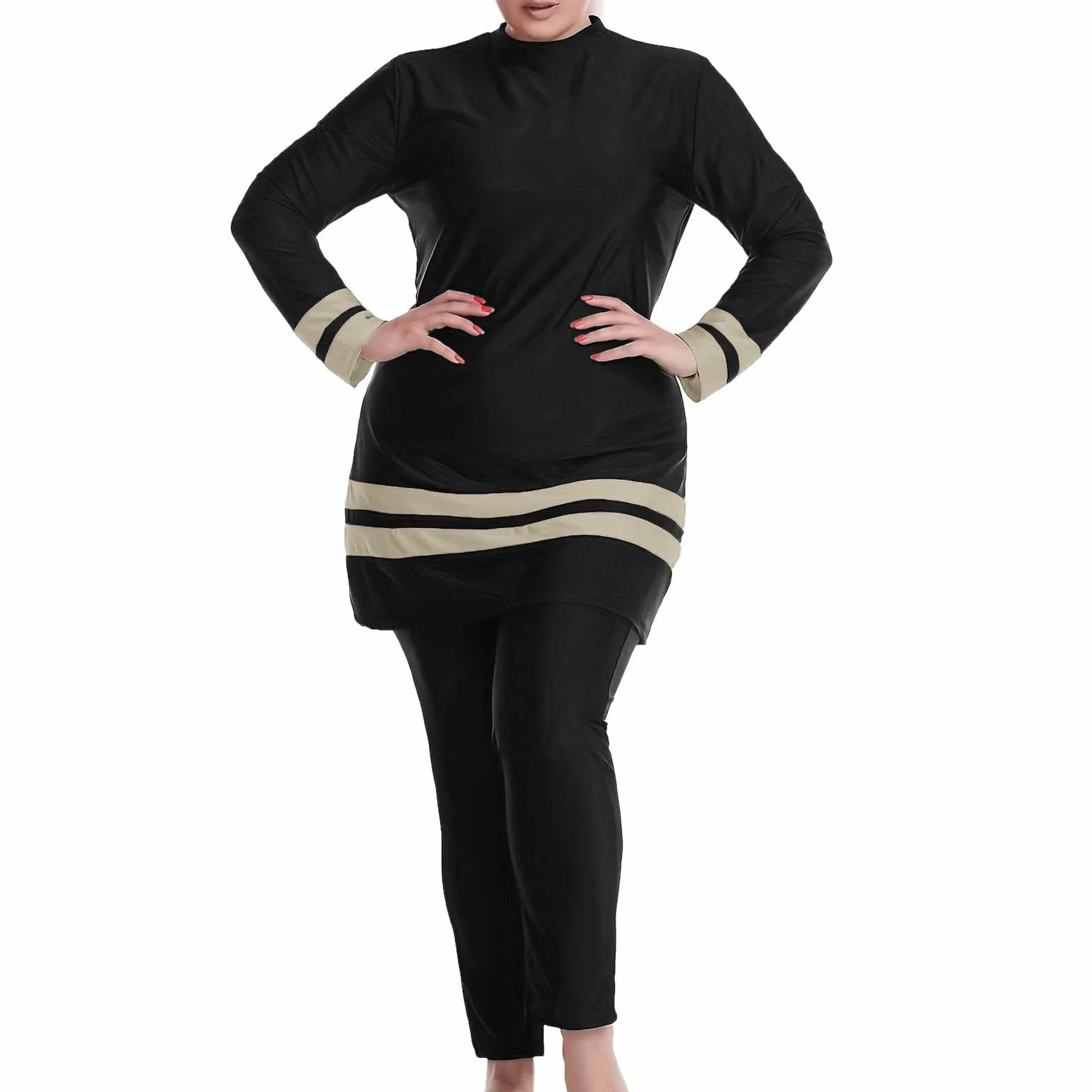 Traje de baño Conservador Burkini Tradicional islámico para Mujeres Musulmanas, Traje de baño de Tres Piezas con Mangas largas y Pantalones Largos y Gorro de baño Casual