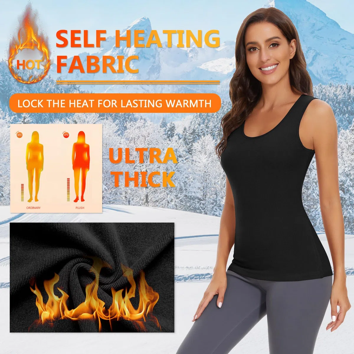 WOWENY Camiseta interior térmica para mujer, cálida, básica, para invierno, sin mangas, cuello en U, camiseta interior térmica, sin mangas