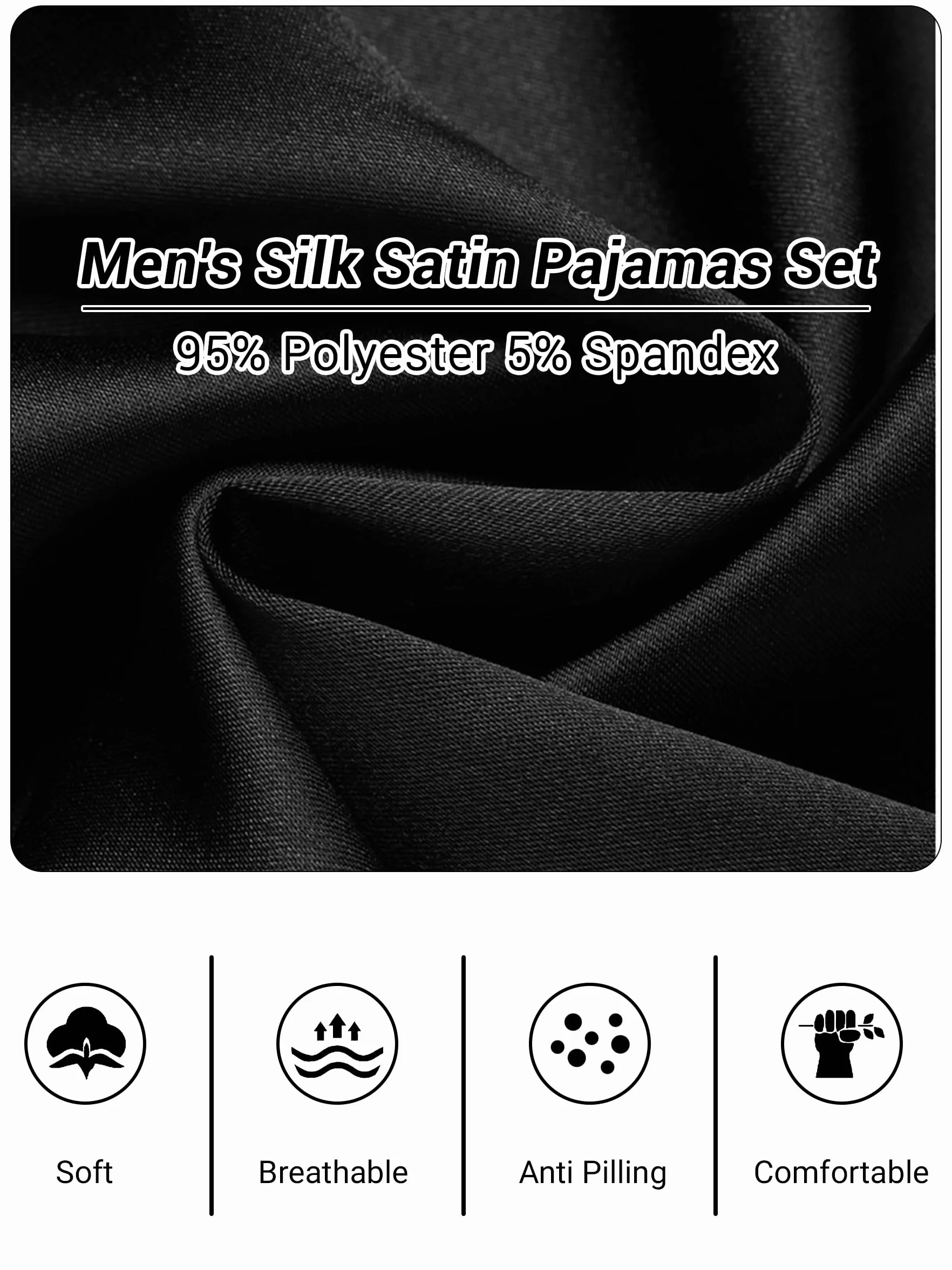 Pijama Hombre Satén Pijama de Seda para Hombre Manga Larga con Botones y Pantalones Largos Ropa de Descanso Conjuntos de 2 Piezas