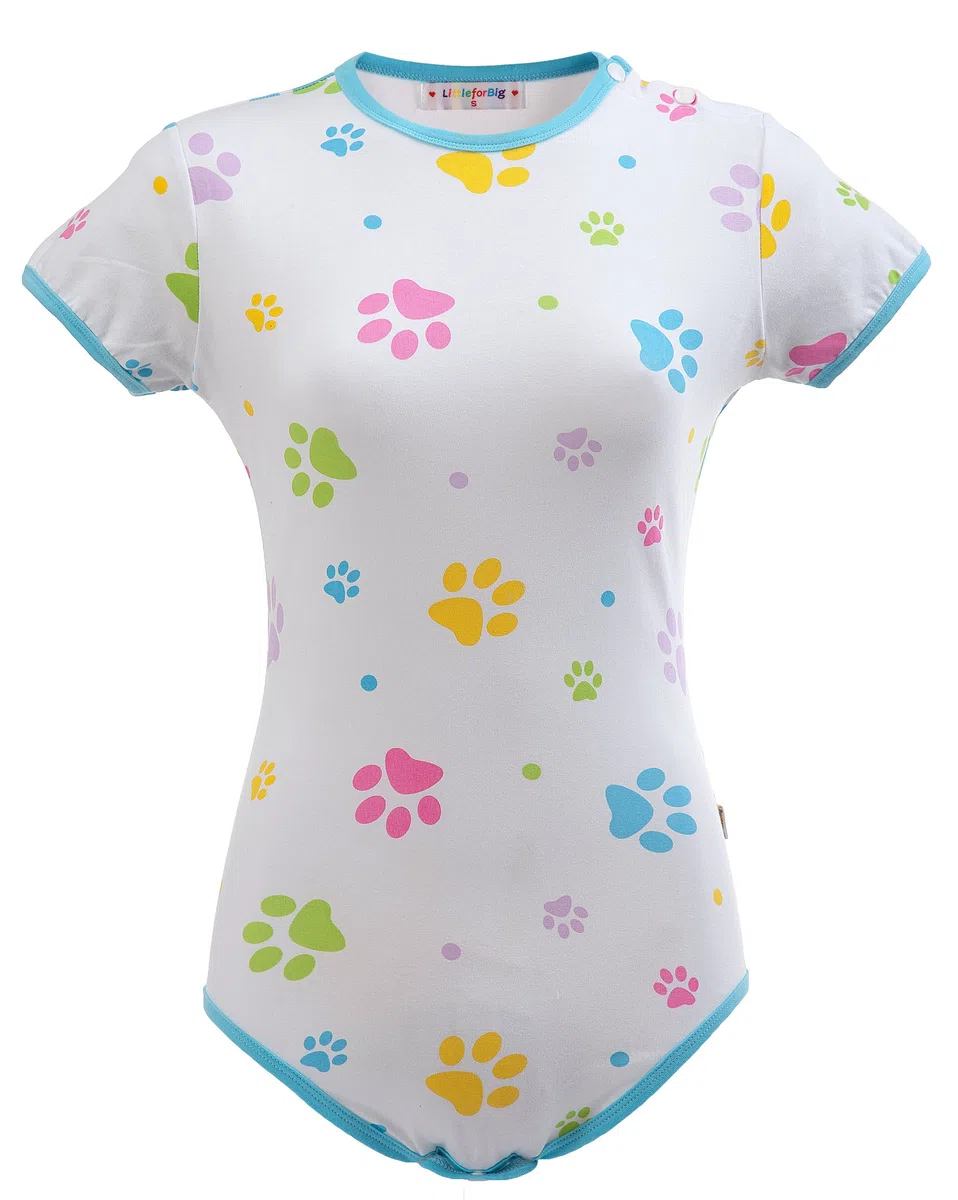 LittleForBig Bebé Adulto Amante del Pañal (ABDL) Mono Botón Entrepierna Onesie-Pata de bebé Onesie