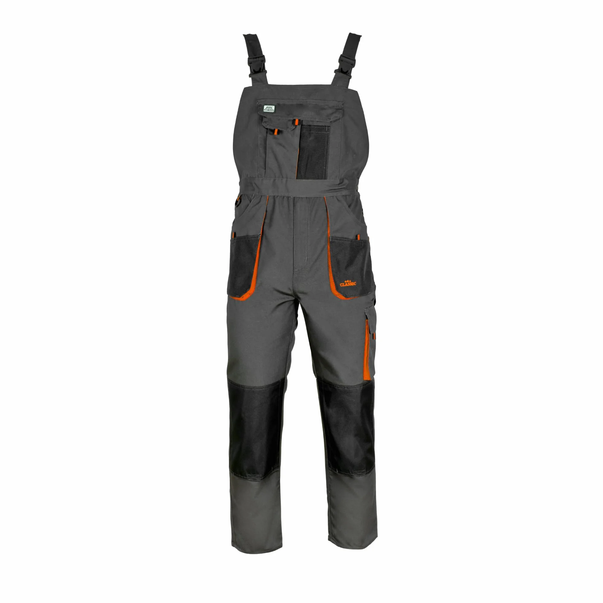 ART.MAS Peto clásico – Peto de trabajo resistente de poliéster/algodón (270 g/m²), 10 bolsillos, bolsillos en las rodillas, color naranja grafito