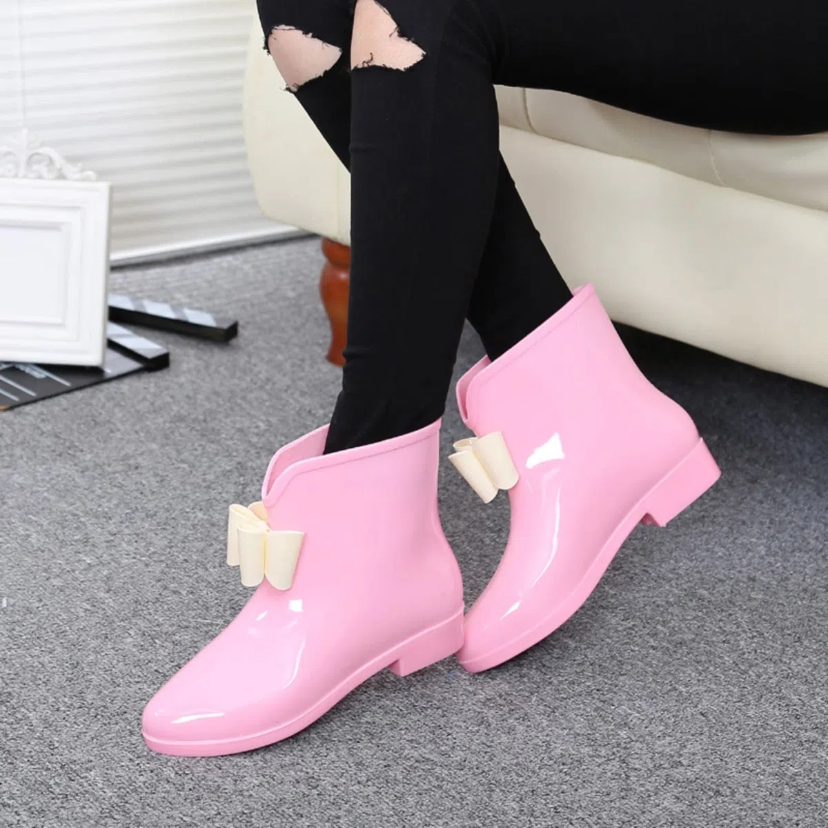 Botas de goma elegantes para mujer, botas de lluvia impermeables, botas de lluvia, botas de goma cortas, botas de goma, antideslizantes, botas de jardín, botas de lluvia