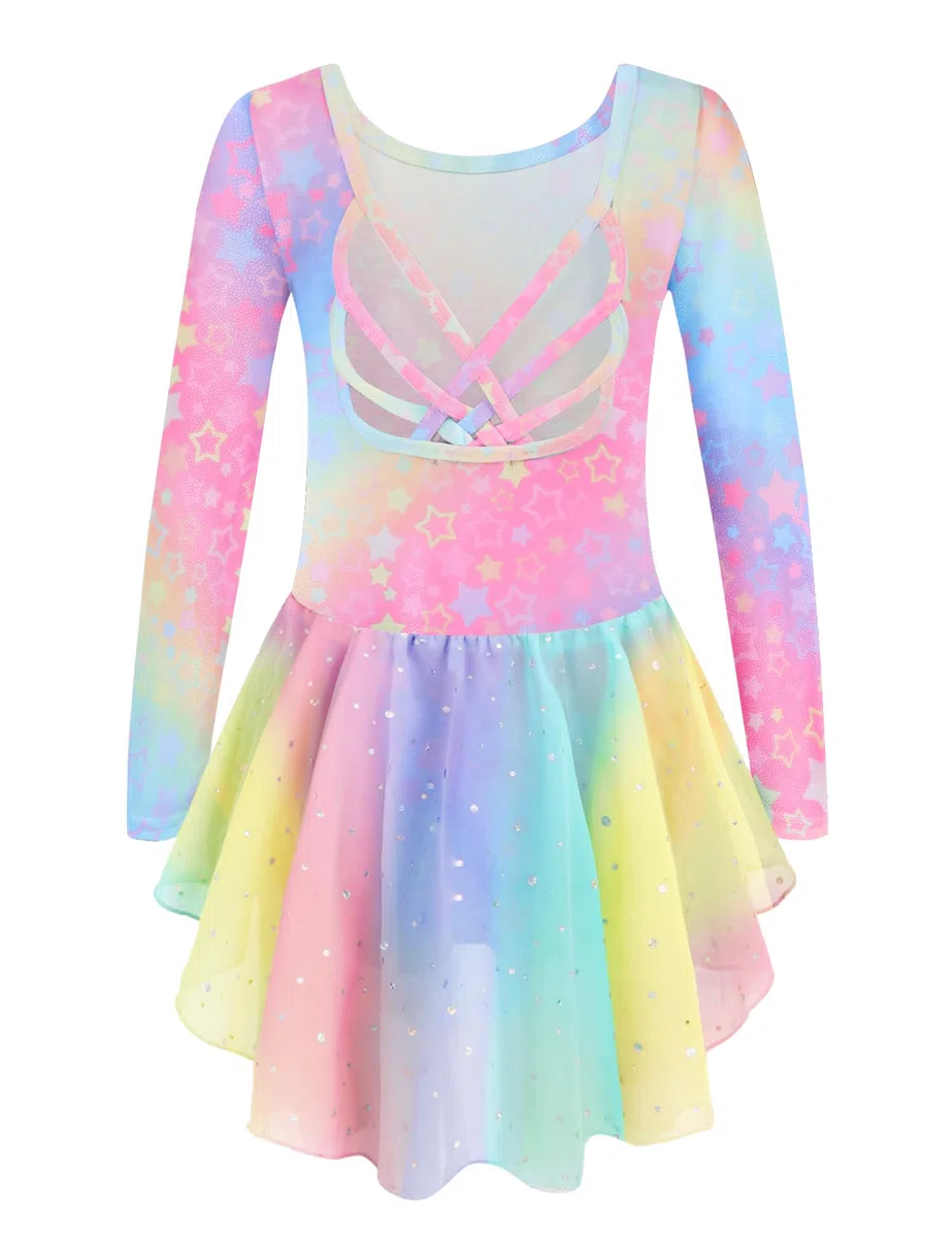 Arshiner Ropa de Ballet para Niñas de 2 a 10 Años Vestido de Ballet de Manga Larga Vestido de Danza de Ballet para Niños Traje de Ballet de Algodón Sin Espalda Mono de Baile con Falda de Ballet Tutú