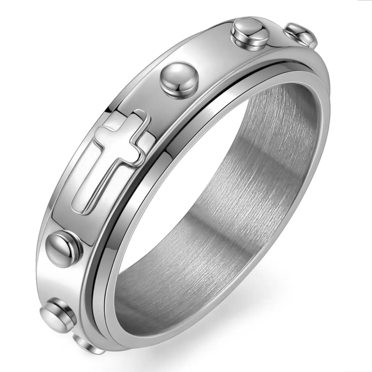 Anillo giratorio de acero inoxidable 6 mm para aliviar la ansiedad, cruz de oración, plateado negro dorado oro rosa
