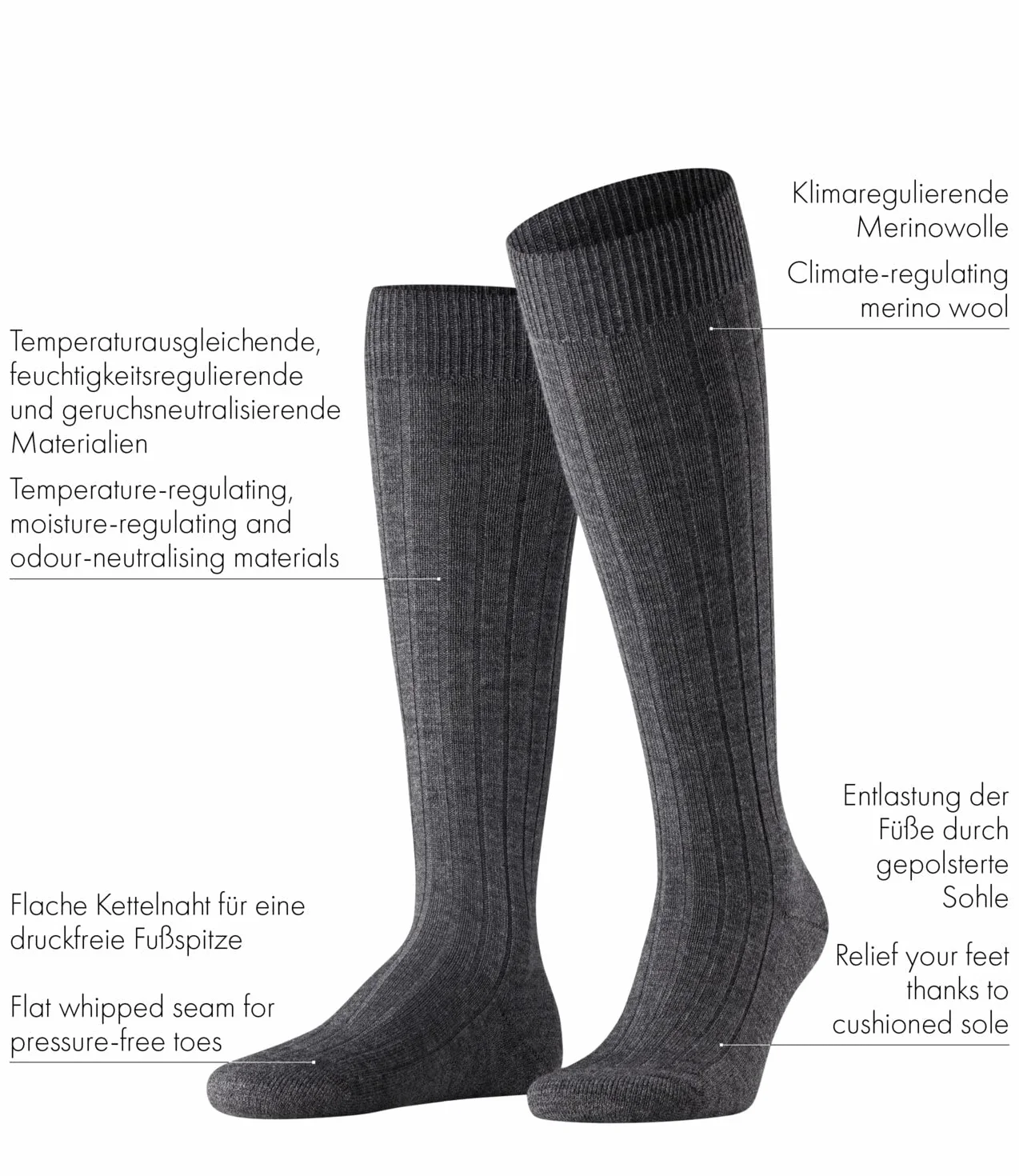 FALKE Teppich Im Schuh M Kh lana lisos 1 par, Calcetines largos Hombre, Negro Black 3000, 43-44