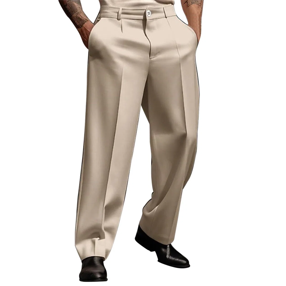 Genérico Pantalones De Traje De Hombre de Lino Delgado con Comodidad Elástica Pantalones De Traje Antiarrugas Sin Planchar Oficina Temperamento Fitness Pantalones