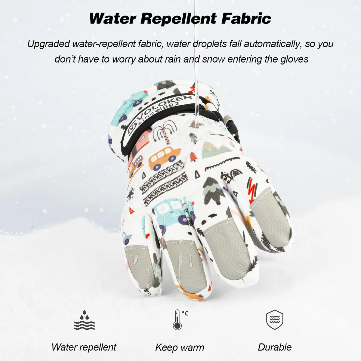 QKURT Guantes de Esquí para Niños, Guantes de Esquí Térmicos de Invierno para Niños, Manoplas a Prueba de Viento para Nieve, Guantes de Trineo para Patinaje en Clima frío para Niños y Niñas