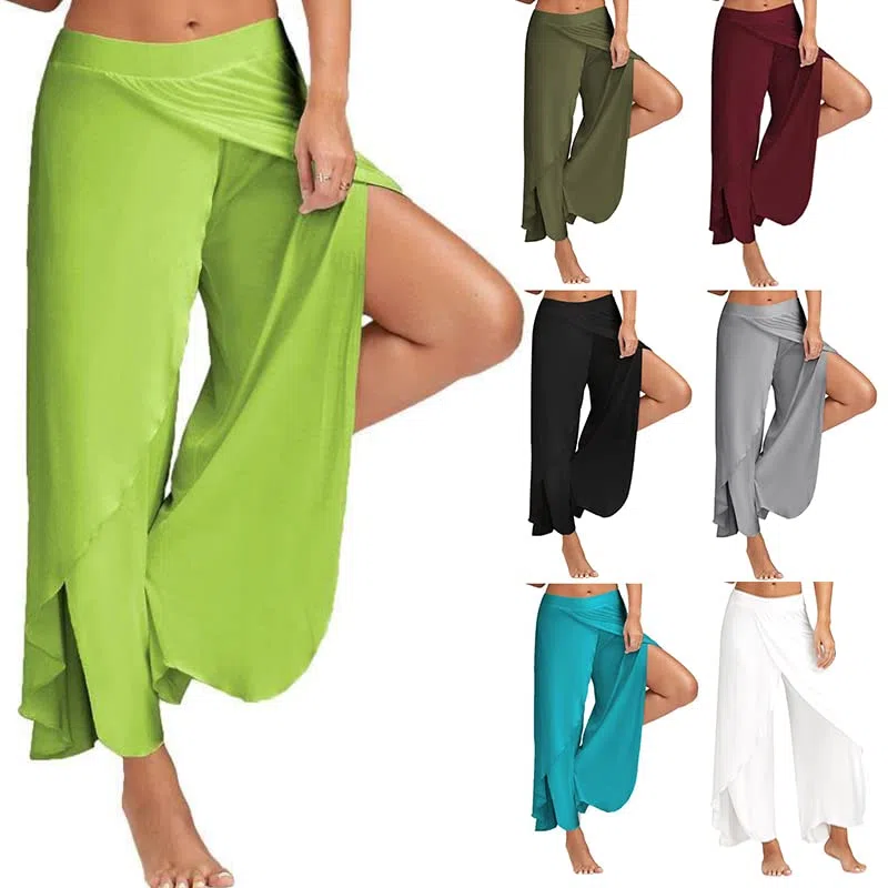 Pantalones de baile para mujer, de gasa, sueltos, para bailar, de pierna ancha, leotardo latino, yoga, práctica, cintura alta, pantalones largos suaves para el hogar