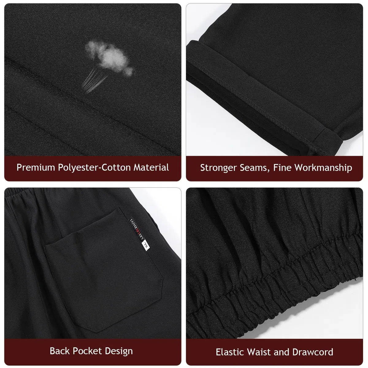 Luxshiny Pantalones de Chef en Color Negro Transpirables para Hombre Resistentes al Desgaste y Aceite, de Poliéster Talla XL Ideales para Restaurante y Hotel