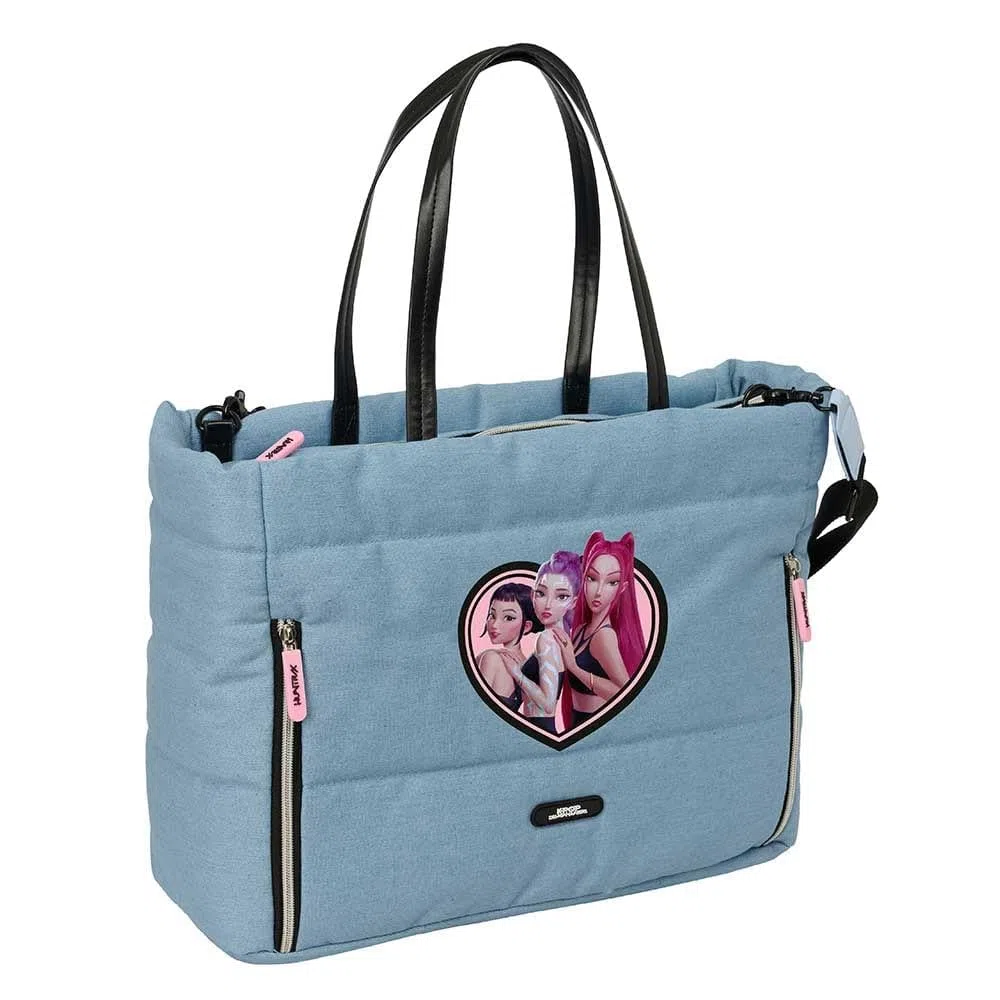 Safta | Bolsa Escolar K-Pop Demon Hunters Huntr/X con Compartimento Acolchado para Portátil 14,1″, Cremallera Gran Formato, Bolsillo Interior y 2 Frontales, Medidas 40x17x31 cm