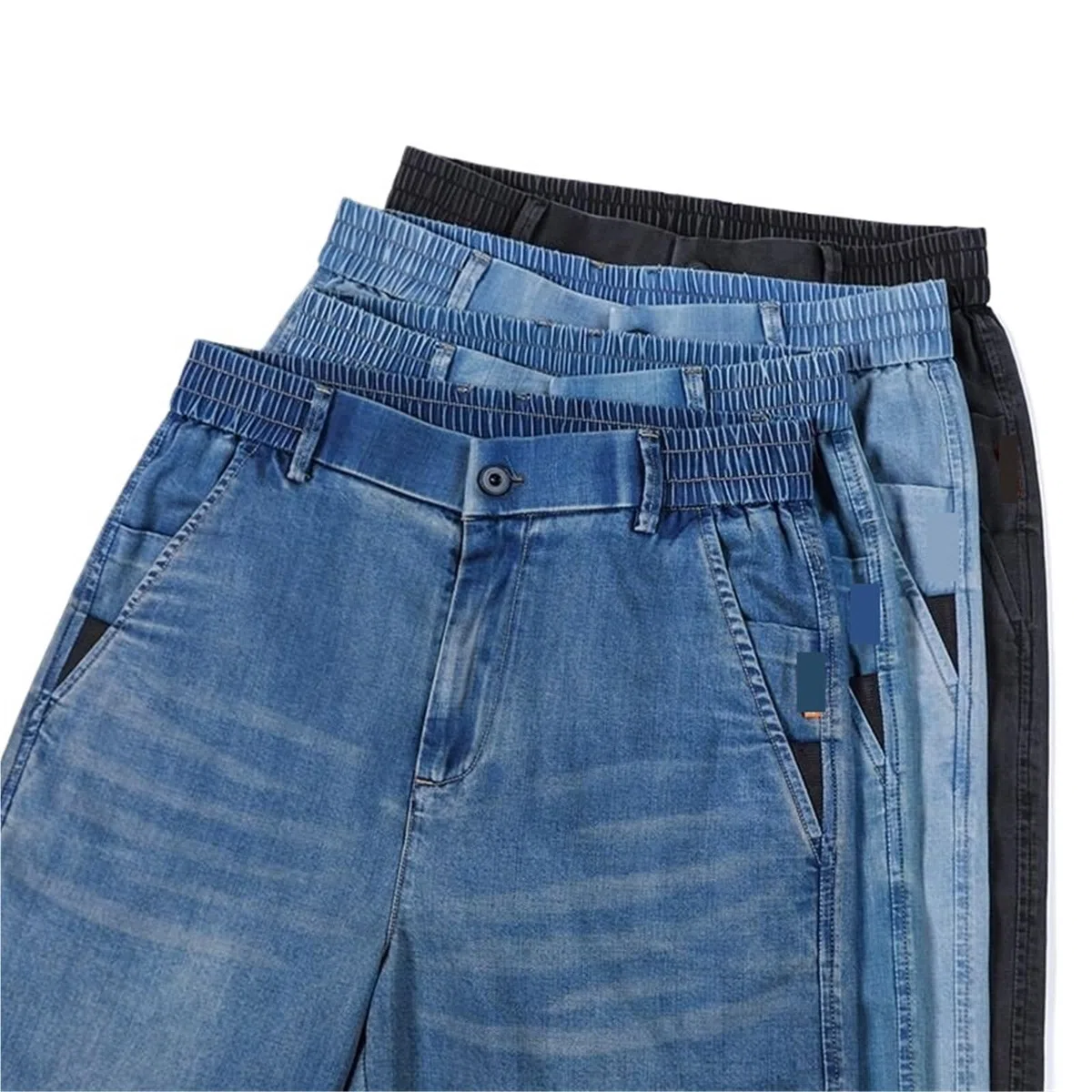 Pantalones Vaqueros de Verano for Hombre, Finos y Ligeros, de Corte Recto, elásticos, Informales, Ajustados para Pantalones de Hombre(Black,31)