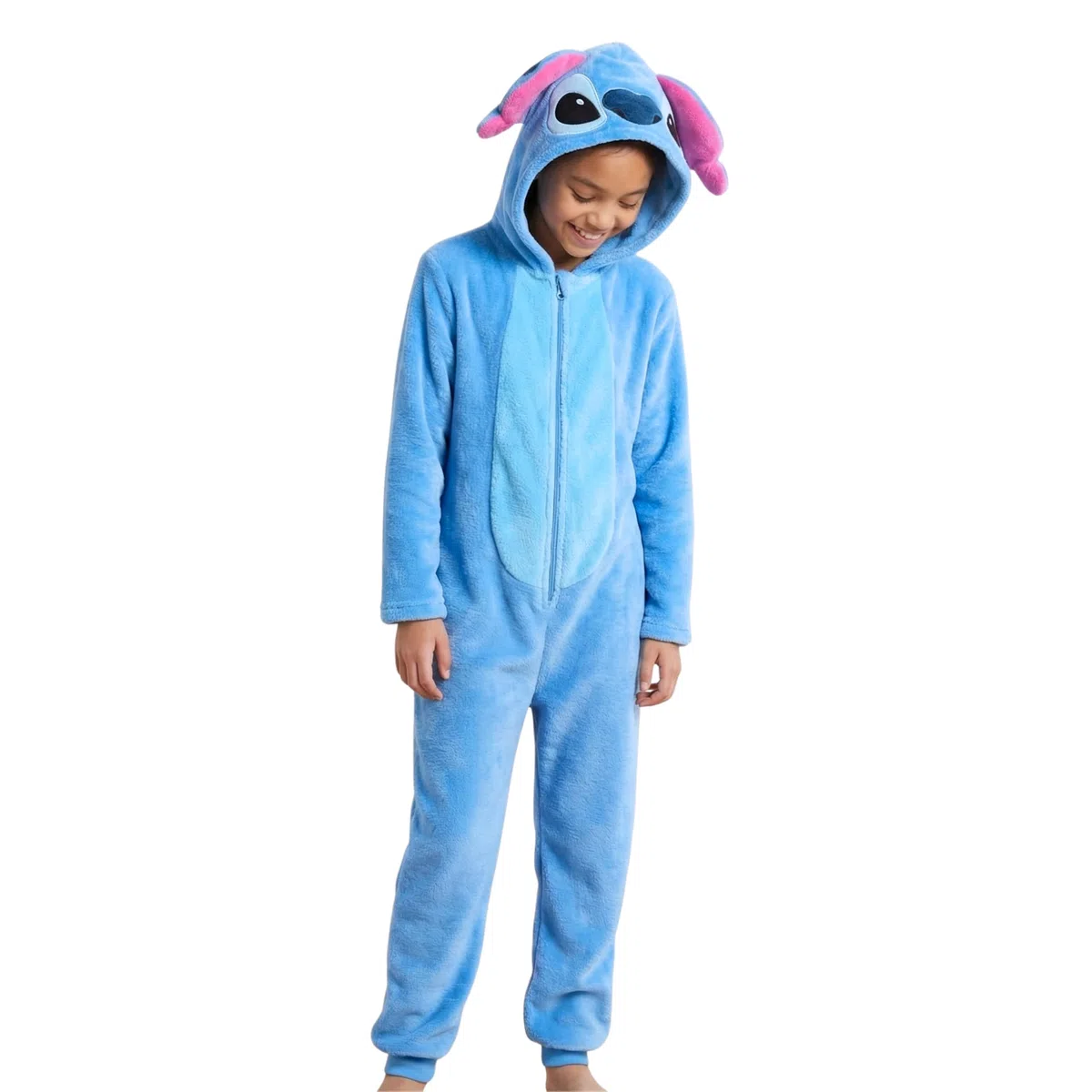 Disney Stitch Pijamas para Niñas, Pijama de Una Pieza Capucha en 3D Diseño Polar Suave, Regalo para Niñas y Adolescentes, Tallas 6 a 12 Años