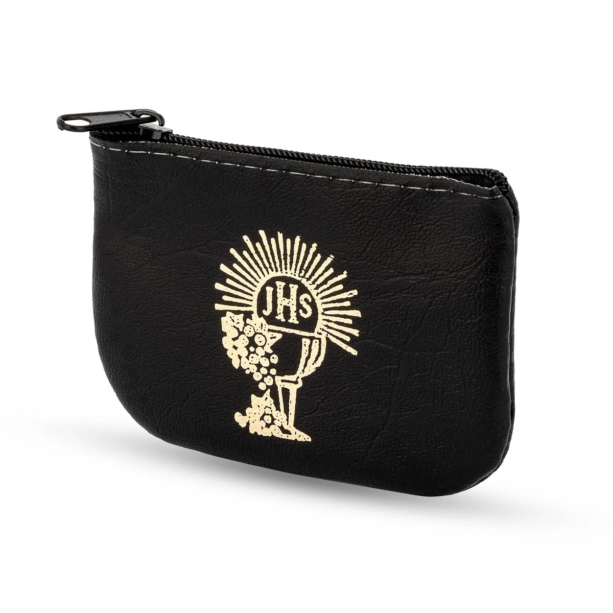 NKlaus Rosario 14441 - Funda de piel sintética con diseño de cáliz IHS (6 x 8 cm), color negro