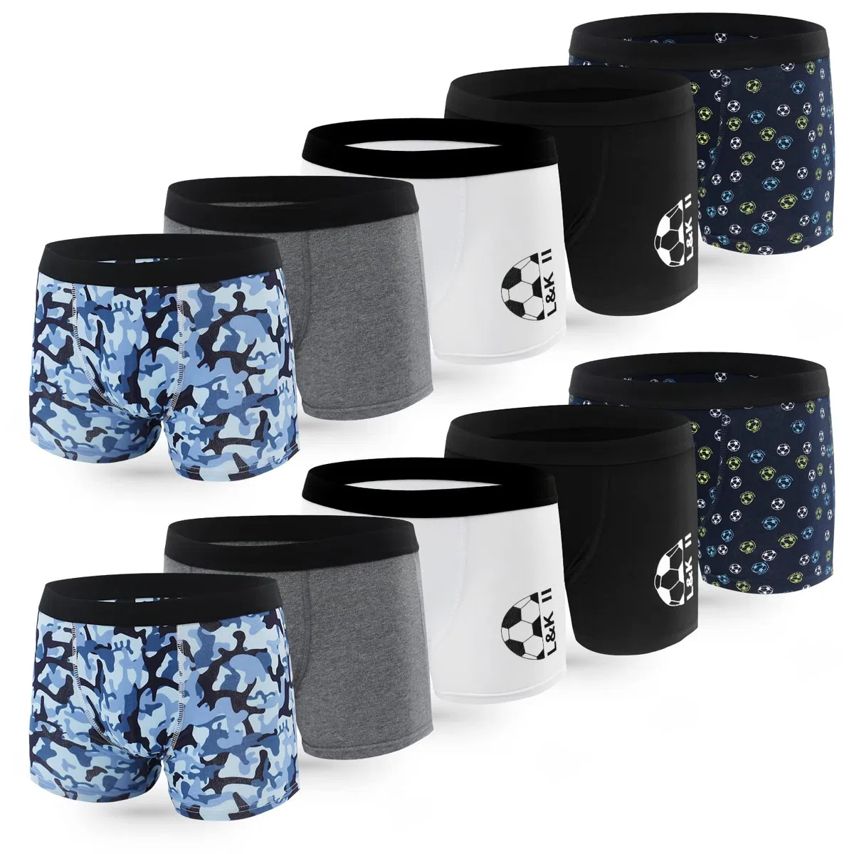 L&K-II Pack de 10 Calzoncillos Bóxer Niños en Algodón Cintura elástica Bóxers para Niño Adolescente 8-16 años Ropa Interior Negro o con Estampado