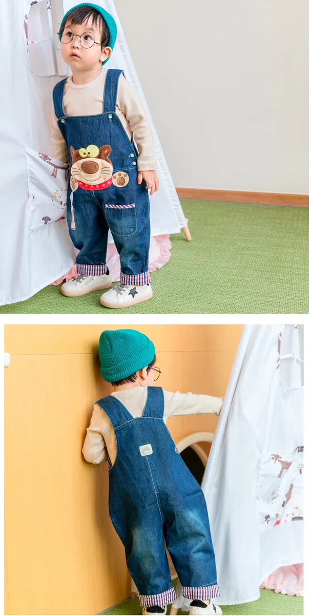 Bebé Niños Peto Vaqueros Overall Mono Largo Elegante Ocio Azul con Patrón Moda