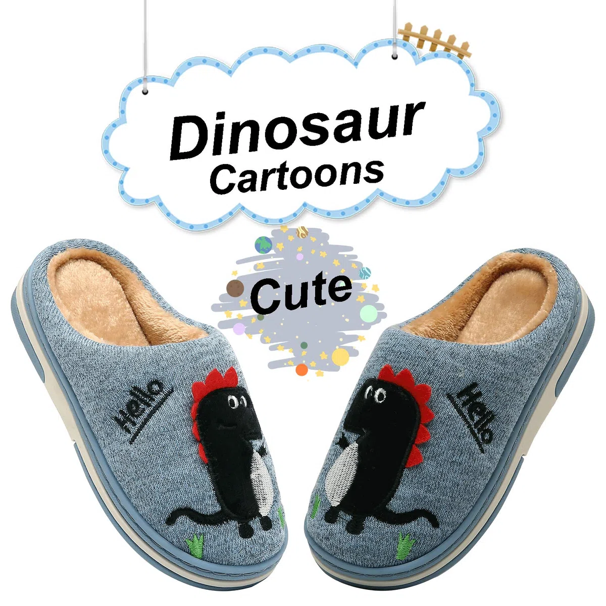 INMINPIN Zapatillas de Estar por Casa para Niñas Niños Caliente Pelusa Pantuflas de Invierno Lindo Zapatos Interior de Algodón con Dinosaurio de Dibujos Animados
