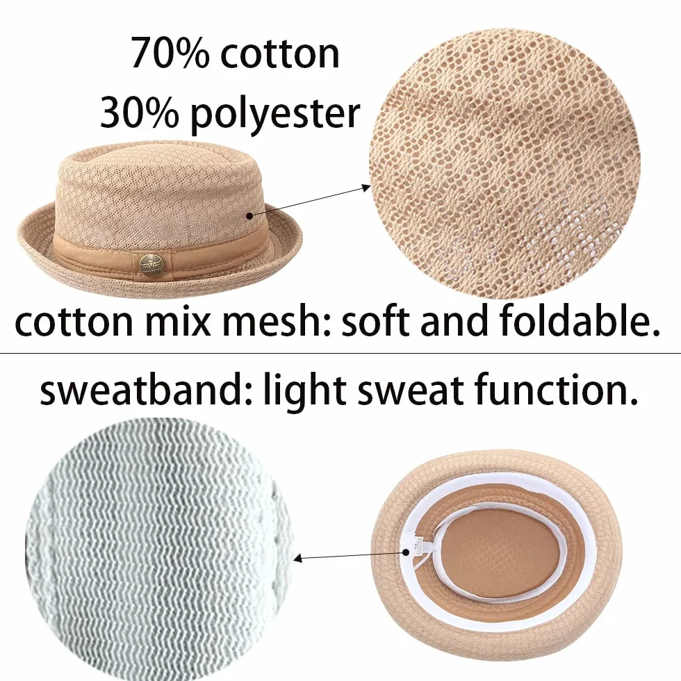 ZffXH Sombrero Pork Pie Hombre, 2 Piezas De Malla De Verano, Sombrero De Pastel De Cerdo, Sombreros De Bolos, Sombreros Frescos para Fiesta En La Playa, Gorra De Barco, Sombreros De Paja para Fiesta